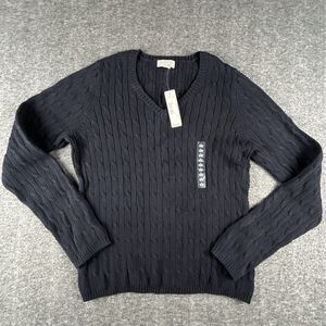 St. John's Bay Heather Cable Knit Sweater Women's Sz Large Black Casual NWT